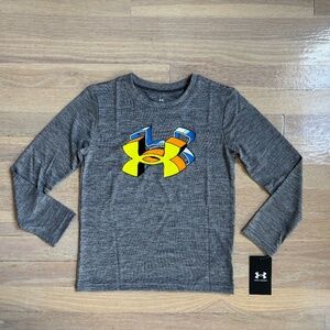 Boys grey under armour logo long sleeve shirt size 7 nwt